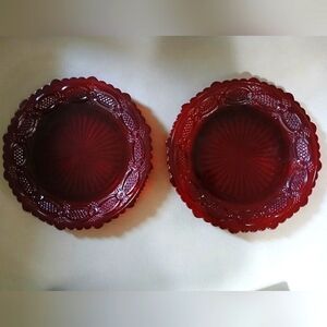 Vintage Avon 1970s Ruby Red 1876 Cape Cod Collection Salad Dessert Glass Plates